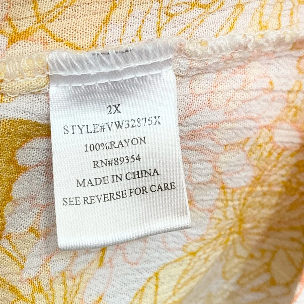 Adrienne Vittadini Boho Top Size 2X Yellow Orange Floral Eyelet Lace Trim EUC - Picture 4 of 4